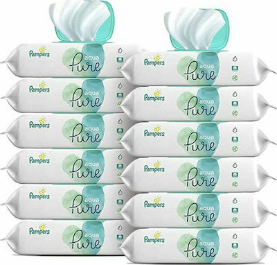 Pampers Pure Aqua Baby Wipes with 99% Water, Alcohol & Fragrance Free 12x48pcs