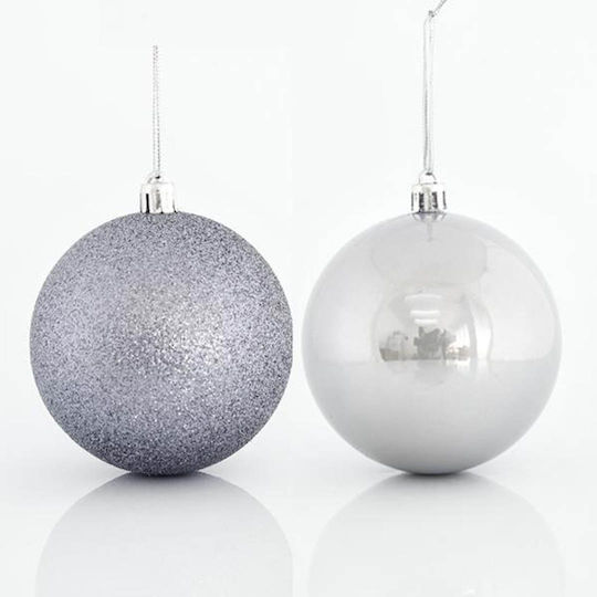 Hängendes Kugel Ornament Ornament Kunststoff Silber 8cm Set 6Stück