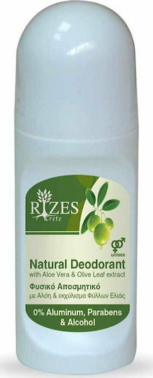 Rizes Crete Natural Deodorant with Aloe Vera & Olive Leaf Extract Natural Deodorant Roll-On Aluminium Free 50ml