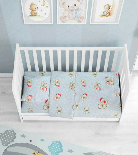 Dimcol Βρεφική Παπλωματοθήκη Two Lovely Bears 64 Blue 120x160εκ.