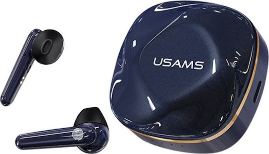 Usams BHUSD02 Earbud Bluetooth Handsfree Ακουστικά με Θήκη Φόρτισης Μπλε