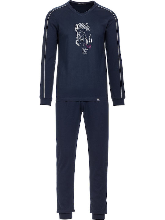 Vamp Men's Winter Cotton Pajamas Set Navy Blue