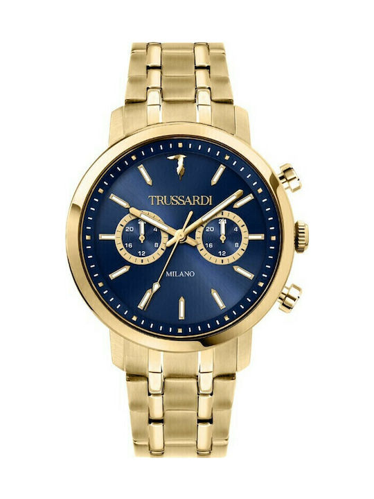 Trussardi Ανδρικό Ρολόι 43mm Χρονογράφος Μπαταρίας με Χρυσό Μεταλλικό Μπρασελέ
