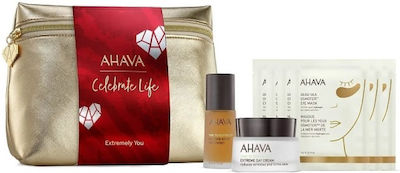 Ahava Set Îngrijire cu Serum , Crema de fata & Geantă pentru articole de toaletă