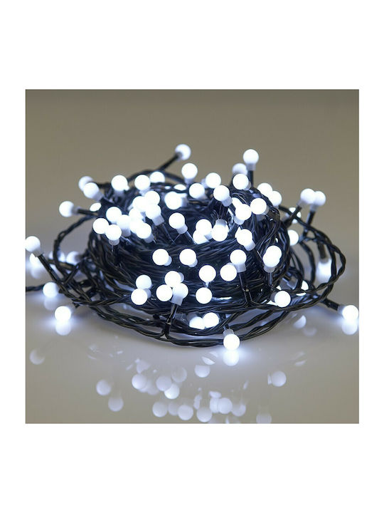 200 Λαμπάκια LED 9.5μ Ψυχρό Λευκό σε Σειρά με Μαύρο Καλώδιο και Προγράμματα Μικρές Μπάλες TnS