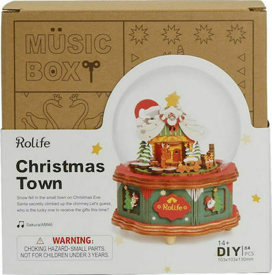 Robotime Wooden Construction Toy Christmas Town Music Box Kit Kid 14++ years