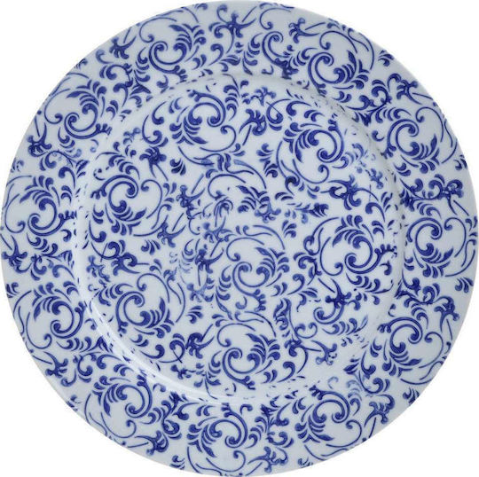 Inart Dekorative Platte Rund Keramik Blue-White 1Stück 29x29x3cm
