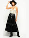 Asterismo 1 Leather Pleated High-waisted Maxi Skirt Black