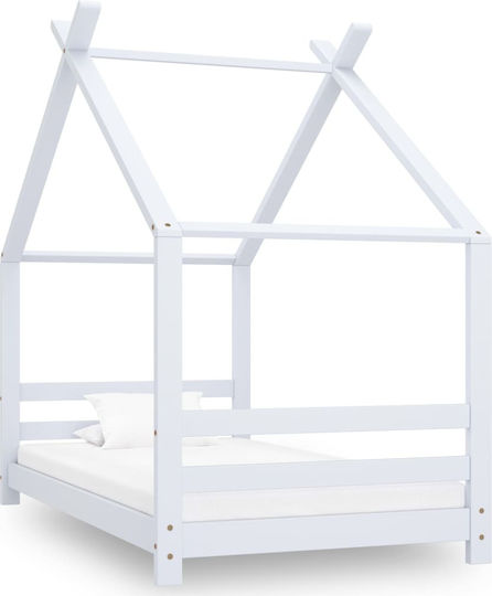 House Kinderbett Montessori Einzeln Weiß für Matratze 80x160cm