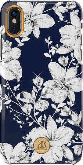 Kingxbar Blossom Swarovski Crystals Back Cover Plastic Navy Blue for iPhone X / Xs
