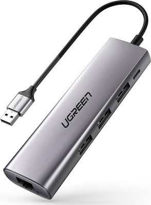 Ugreen CM266 USB 3.0 Hub 4 Porturi cu conexiune USB-A / Ethernet Gri (60812)