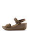 Fantasy Sandals Briana Anatomic Women's Leather Platform Shoes Taupe Brush