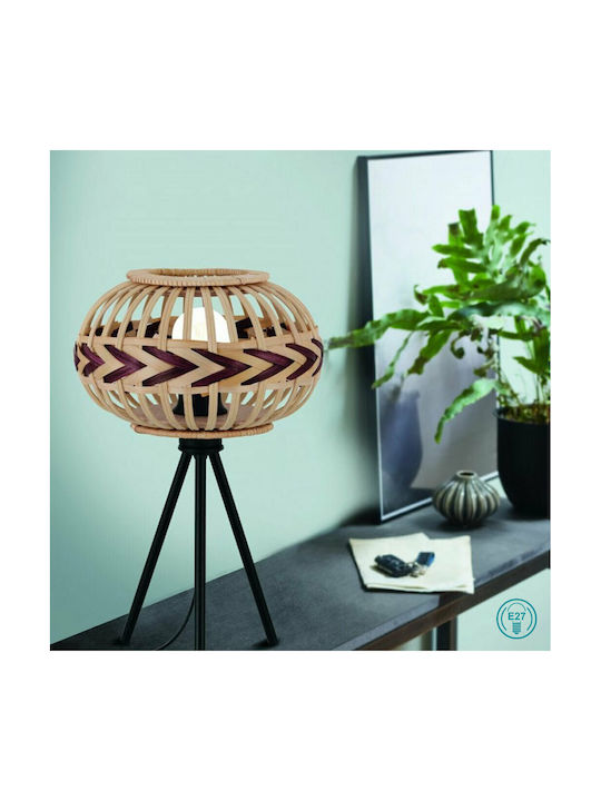 Eglo Dondarrion Wood Table Lamp for Socket E27 with Beige Shade and Black Base