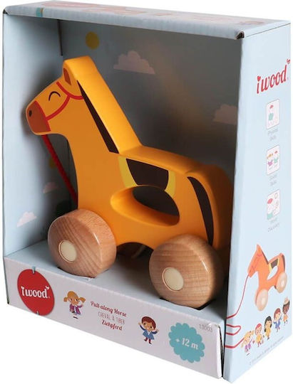iwood Pull-Along Toy Pull-Along Horse with Cord made of Wood for 12++ Months