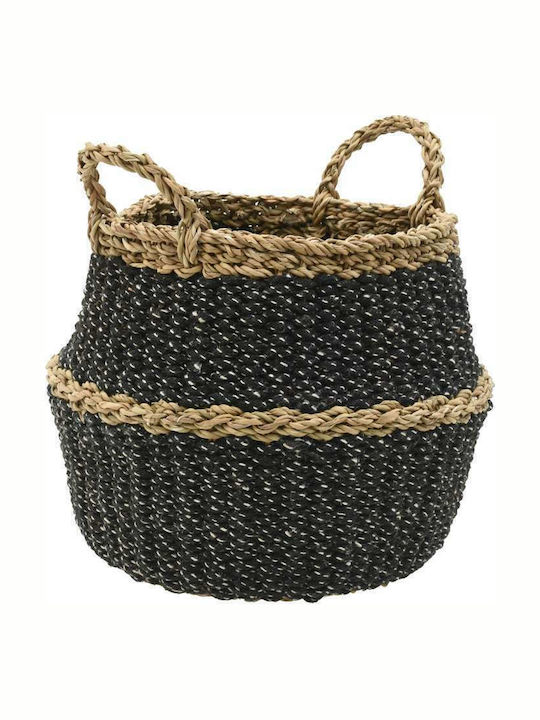 Inart Decorative Basket Wicker with Handles Black Natural Beige 30x30x30cm