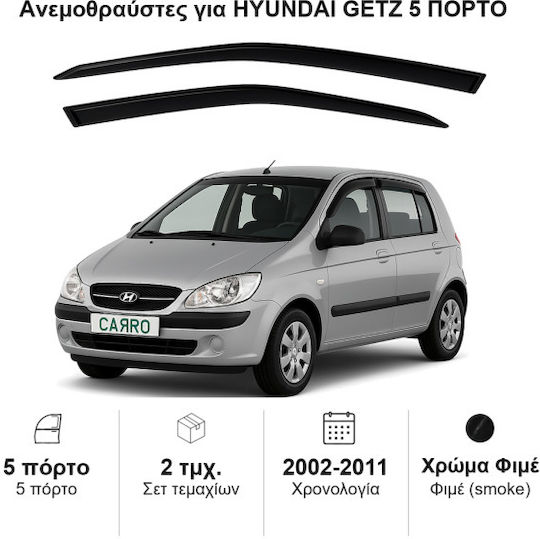 Heko Σετ Ανεμοθραύστες Αυτοκινήτου Μπροστινοί Σκούρο Φιμέ για Hyundai Getz 5D 2002-2008 2τμχ