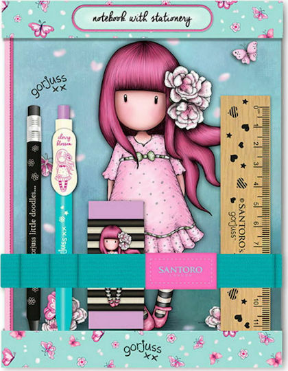 Santoro Sparkle & Bloom Kinder Schreibwarenset mit Radiergummi, Kugelschreiber, Mechanischer Bleistift und Lineal Cherry Blossom 5Stück