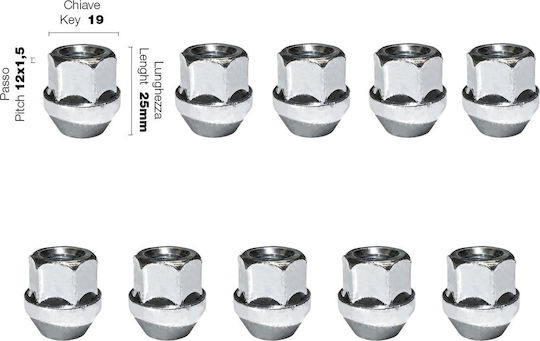 Simoni Racing Παξιμάδια Κωνικά 12x1.50/25mm/19 10τμx 10τμχ