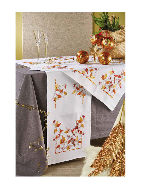 Whitegg Christmas Tablecloth Runner Fabric White L180xW40cm 1pcs