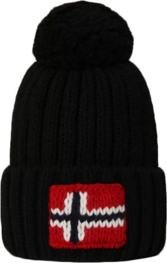 Semiury Pom Pom Beanie Beanie with Rib Knit in Black color