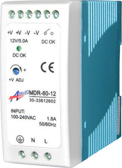 Adeleq DIN Rail Power Supply 5A/12V/60W για Ταινιες LED