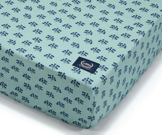 La Millou Les Bleu Fleurs Baby Sheet Crib Cotton Fitted Light Blue 70x140cm