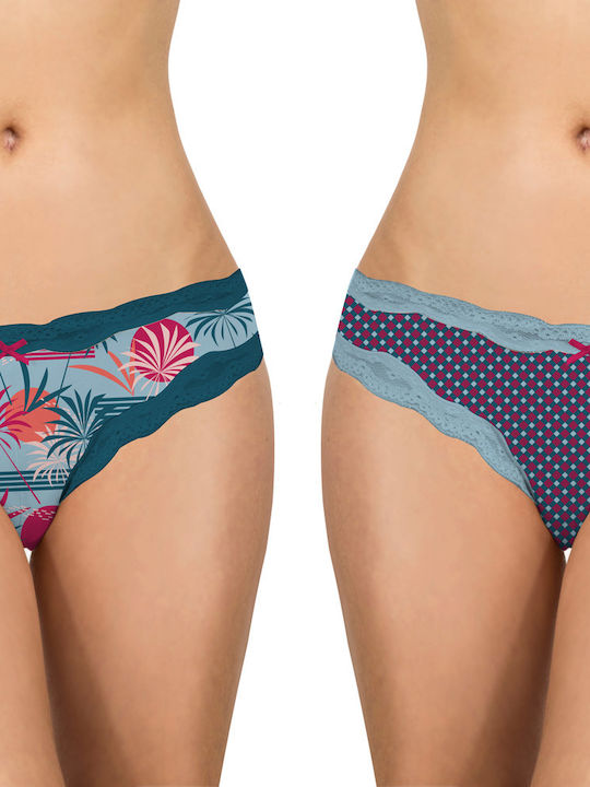Walk Damen Slip 2Pack mit Spitze Light Blue/Green