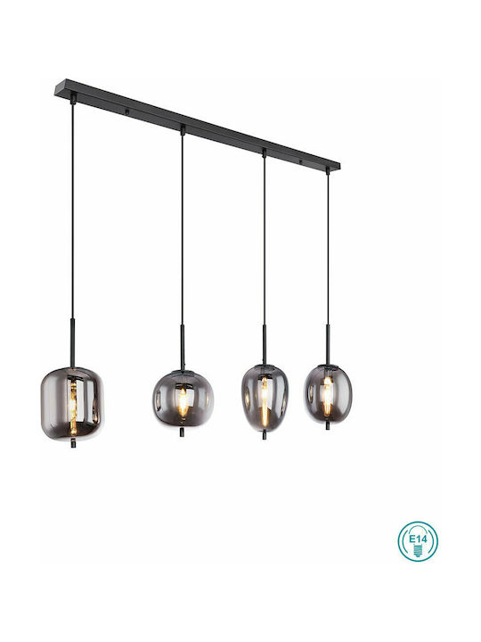 Globo Lighting Blacky Μοντέρνο Κρεμαστό Φωτιστικό Πολύφωτο Ράγα για 4 Λαμπτήρες E14 σε Μαύρο Χρώμα