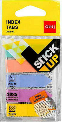 Deli Stick Up Σελιδοδείκτες Διάφανοι 43x11mm 5 Χρώματα x 20 Φύλλα