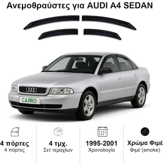 Heko Set of Windbreakers Front and Rear Car Dark Fime for Audi A4 4pcs