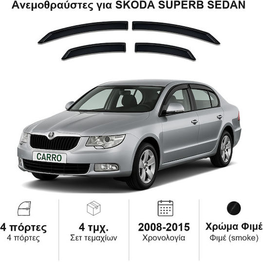 Heko Σετ Ανεμοθραύστες Αυτοκινήτου Μπροστινοί και Πίσω Σκούρο Φιμέ για Skoda Superb 4τμχ