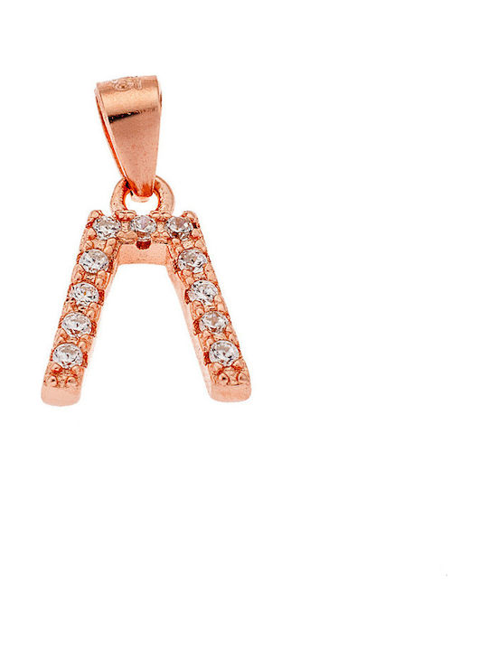 Senza Charm Monogram from Pink Gold Plated Silver with Zircon