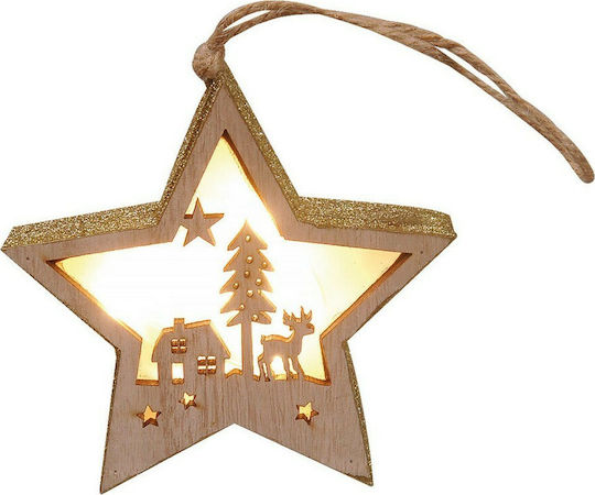 Lianos Christmas Decorative Pendant Illuminated Wooden Star 12x12cm