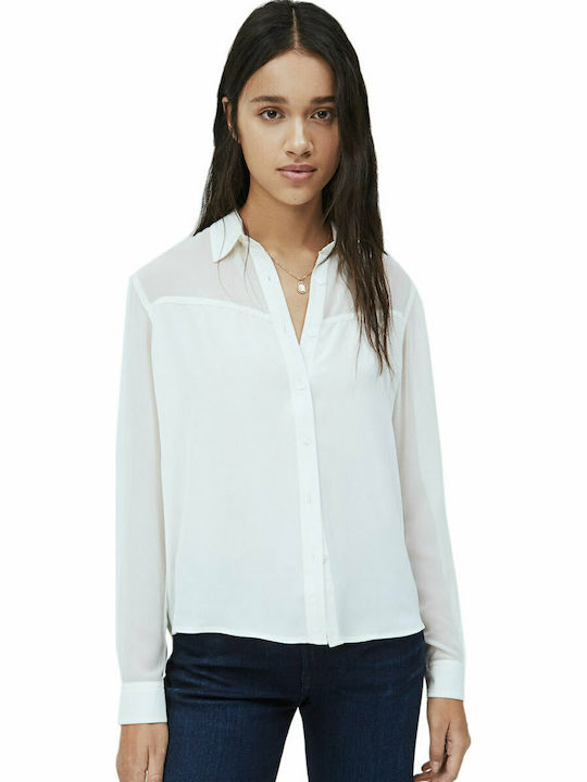 Pepe Jeans Naia Women's Monochrome Long Sleeve Shirt White