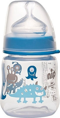 Nip Γυάλινο Μπιμπερό Μπιμπερό με φαρδύ λαιμό 150ml με Θηλή Σιλικόνης για 0+ μηνών 150ml
