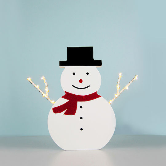 Aca Illuminated Christmas Wooden Figure SNowman White Height 17cm Wooden Snowman