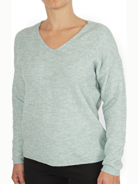 Only Camilla Women's Long Sleeve Sweater with V Neckline Green