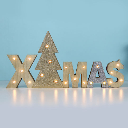 Aca Illuminated Christmas Wooden Figure Sign Beige Length 37.5cm