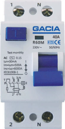 Gacia Phase 2-Pole Earth Leakage Relay 25A 230V 2Χ25Α 30mΑ
