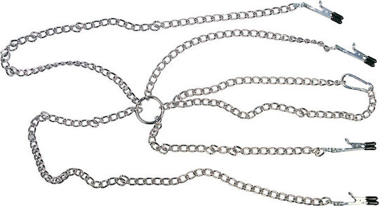 Sextreme Chain With Nipple & Clitoris Clamps Σφιγκτήρες Θηλών σε Ασημί Χρώμα