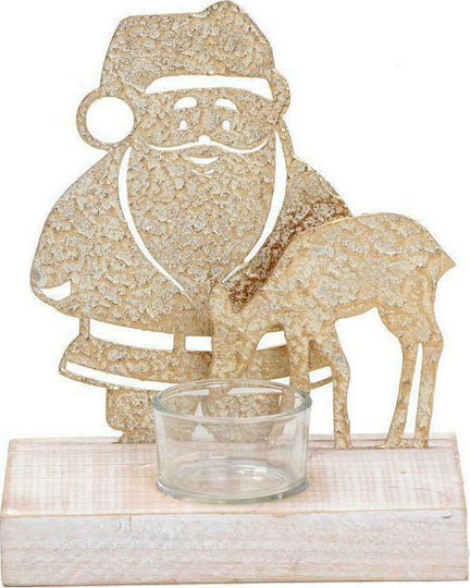 Espiel Santa Claus Christmas Wood Gold Candlestick 18x15cm