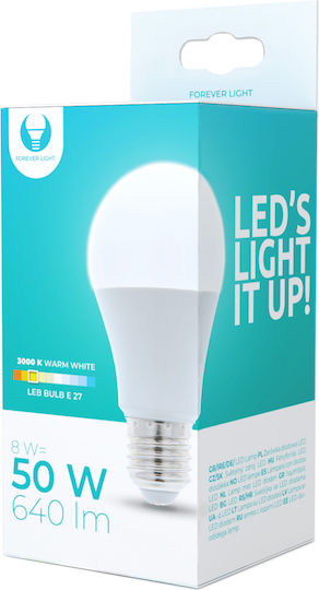Forever Light Bec LED 8W 108mm pentru Soclu E27 și Formă A60 Alb cald 640lm