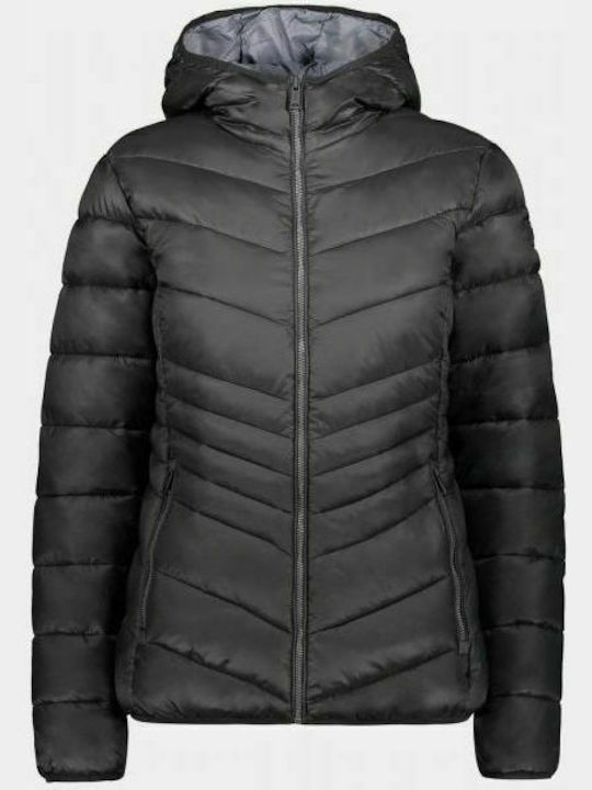 CMP Women's Short Puffer Jacket for Winter with Hood Black