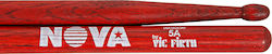 Vic Firth Hickory Μπαγκέτες Ντραμς Nova 5A με Σχήμα Μύτης Oval σε Κόκκινο Χρώμα