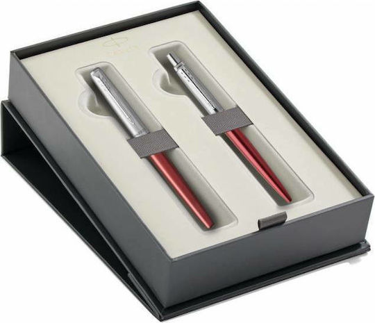 Parker Pen Set Rollerball made of Steel Kensington Red CT in a case (in a paper cassette)