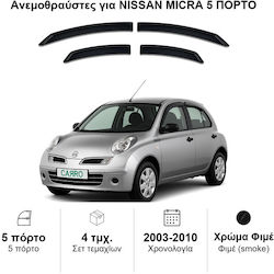 Heko Σετ Ανεμοθραύστες Μπροστινοί και Πίσω Σκούρο Φιμέ για Nissan Micra 4τμχ