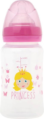 Kiokids Plastikflasche mit Silikonsauger für 6+ Monate Pink Prinzessin 240ml