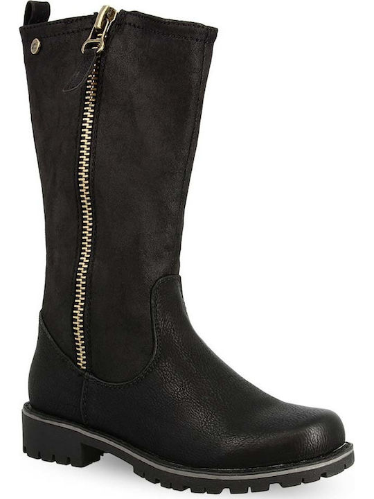 Leather Kids Boots with Zipper Black