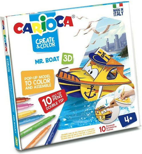 Carioca Create & Color Mr Boat 3D Set de Colorat Set de puzzle de colorat cu 10 markere 10buc