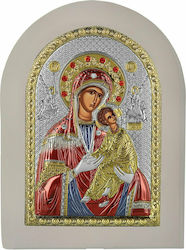 Prince Silvero Saint Icon Panagia Amolyntos in White Wood Silver 15x21cm